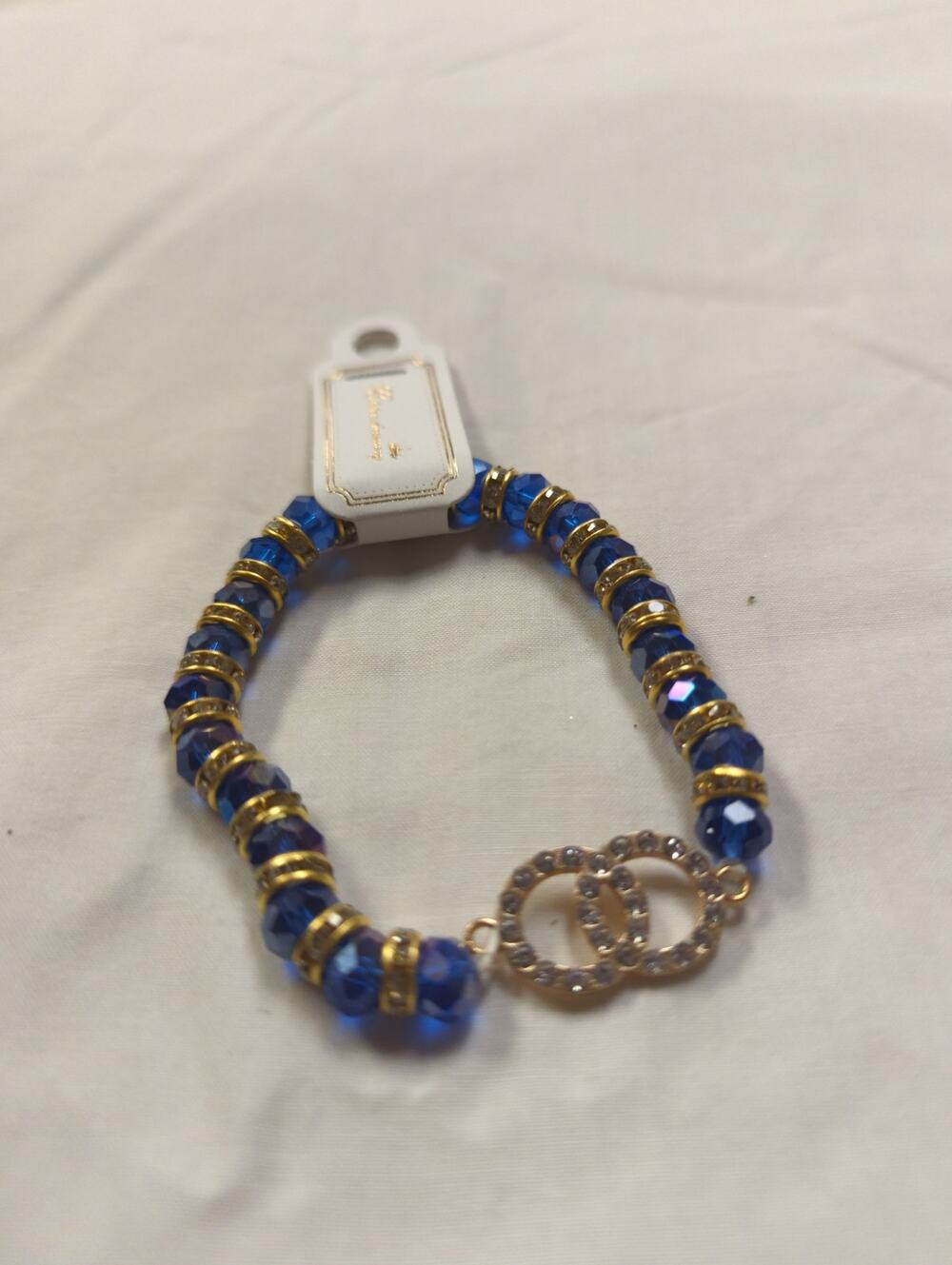 C Accessory blue and gold bracelet with white rhinestone